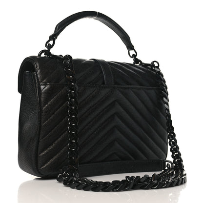 Saint Laurent Sheepskin Matelasse Chevron Monogram Monochrome Medium College Bag Black 3 of 9