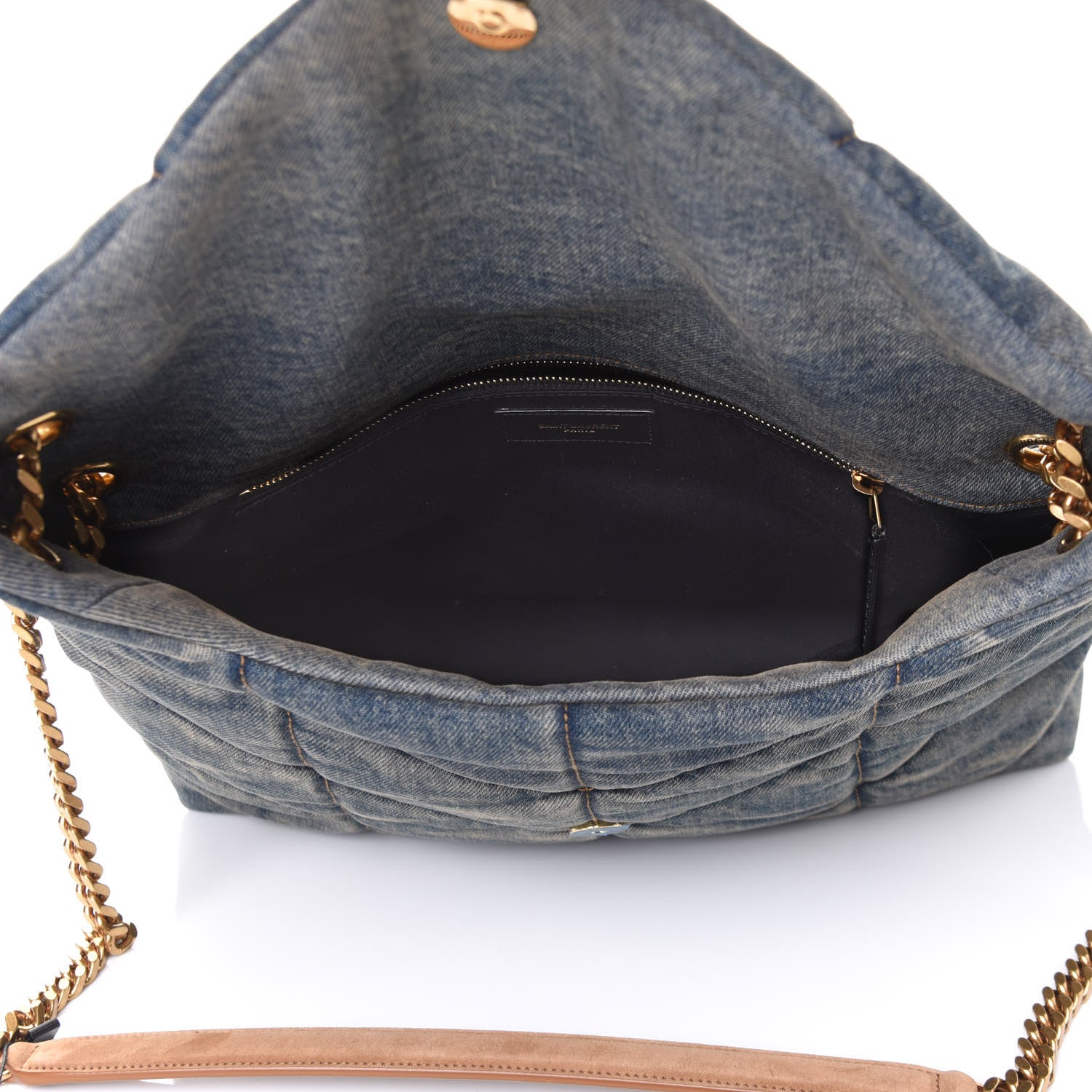 Saint Laurent Denim Quilted Toy Loulou Puffer Monogram Chain Satchel Blue Cinnamon 4 of 4