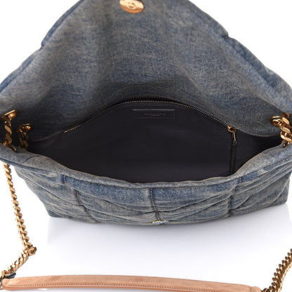 Saint Laurent Denim Quilted Toy Loulou Puffer Monogram Chain Satchel Blue Cinnamon 4 of 4