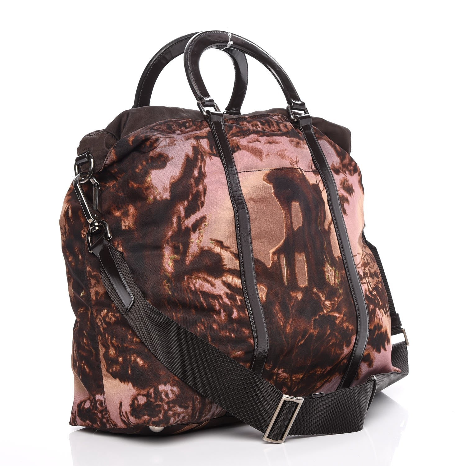 Prada Tessuto Nylon Stampato Alabastro Print Tote Pink Brown 3 of 10