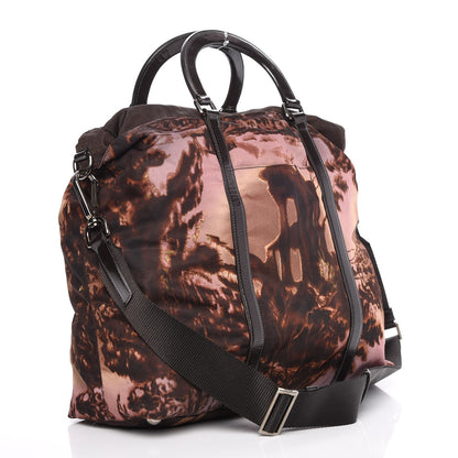 Prada Tessuto Nylon Stampato Alabastro Print Tote Pink Brown 3 of 10