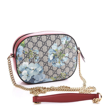 Gucci GG Supreme Monogram Blooms Mini Chain Shoulder Bag Beige Blue Navy Hibiscus Red 2 of 10