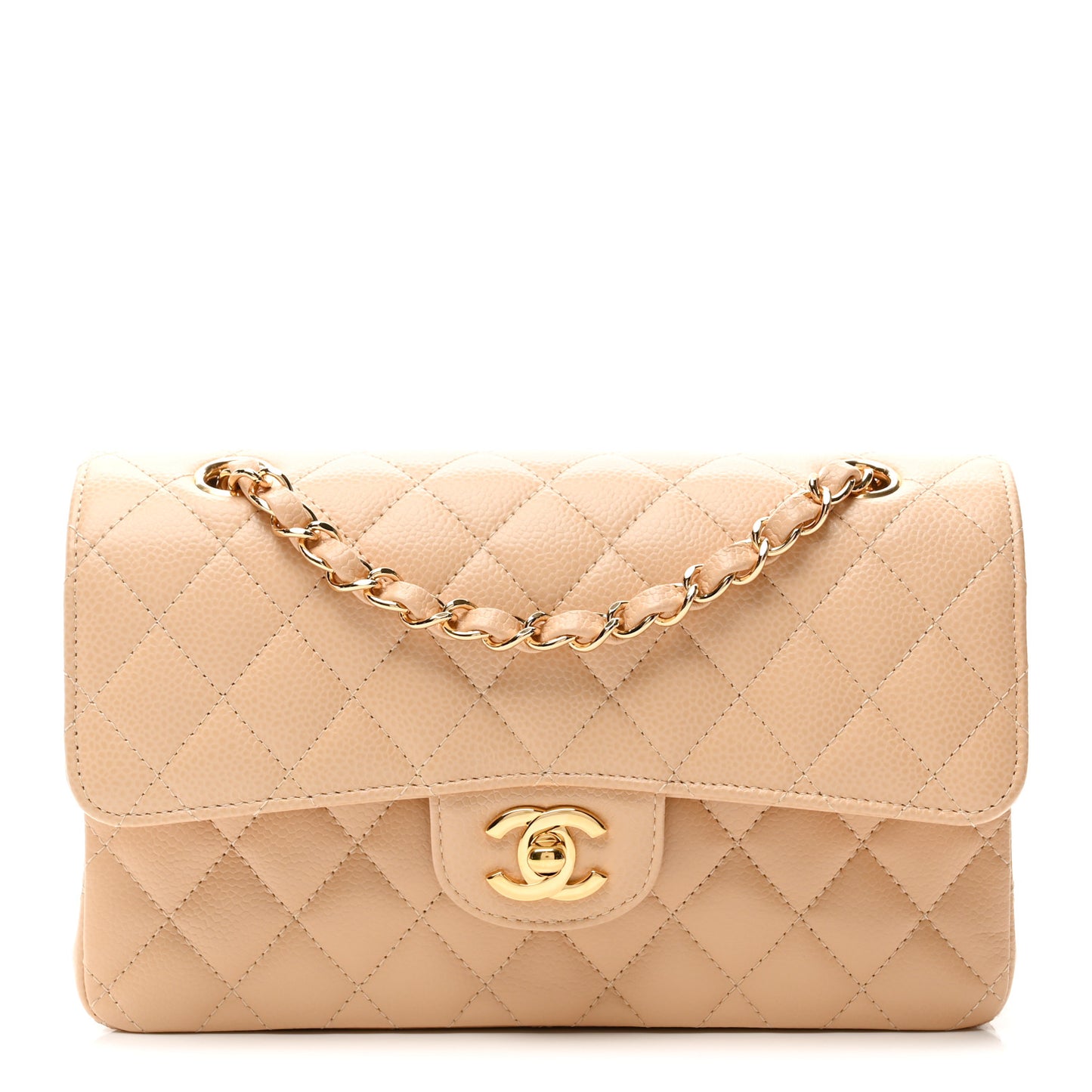 Caviar Quilted Small Double Flap Beige
