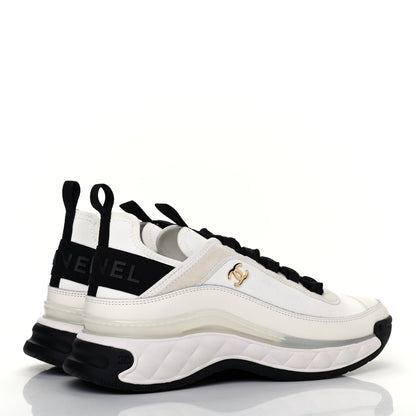 Chanel Velvet Calfskin Mixed Fibers CC Sneakers 37.5 Ivory Black 4 of 10