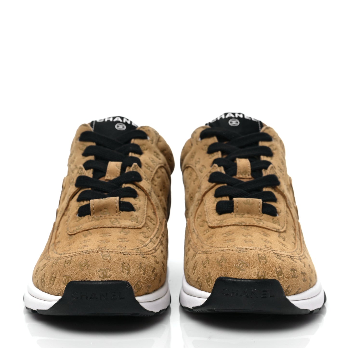 Nylon Suede Calfskin Printed CC Sneakers 37.5 Beige