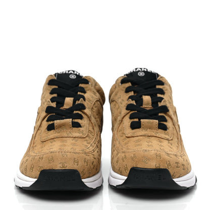 Chanel Nylon Suede Calfskin Printed CC Sneakers 37.5 Beige 2 of 7