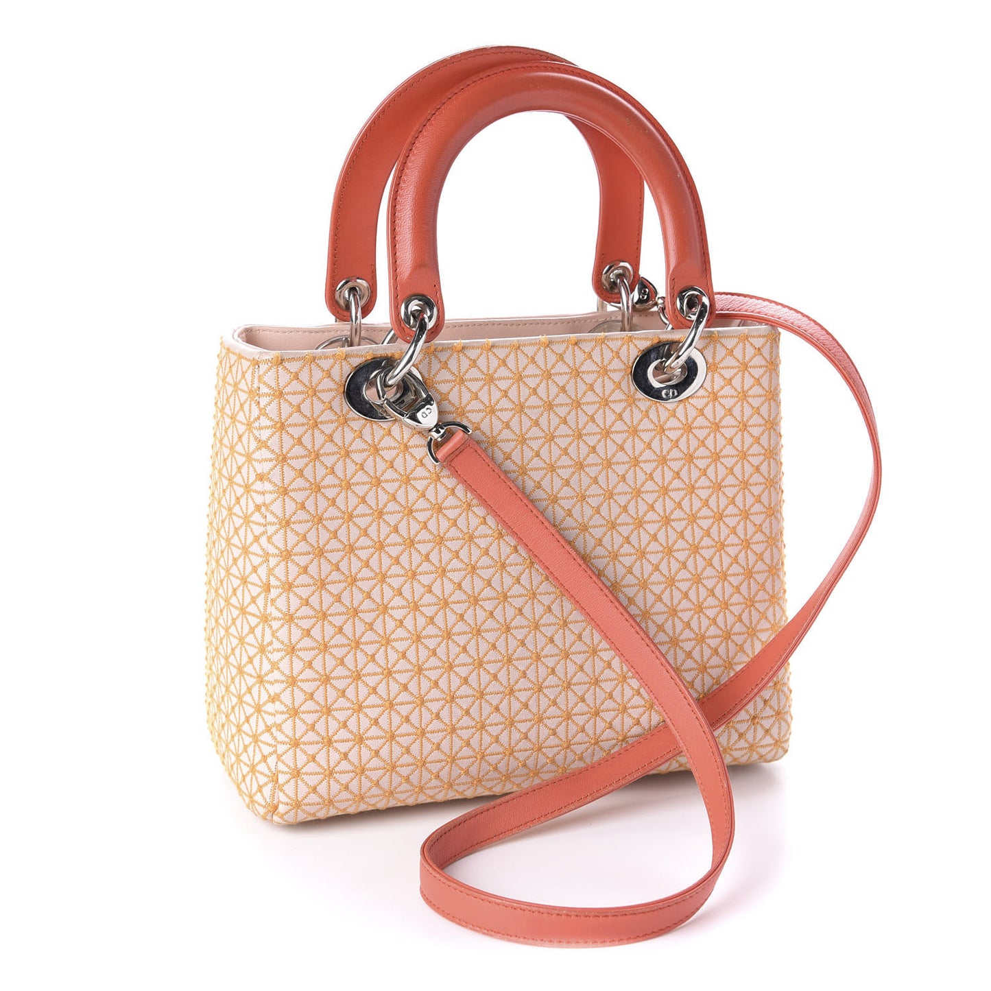 Lambskin Embroidered Medium Lady Dior Light Pink Orange