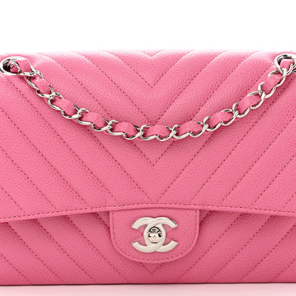 Chanel Caviar Chevron Quilted Medium Double Flap Pink 8 of 11