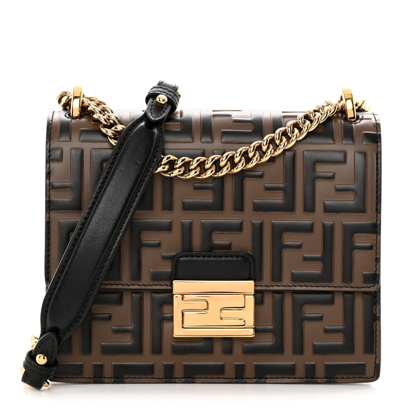 Vitello Liberty Bi-Color FF 1974 Embossed Small Kan U Shoulder Bag Maya Black