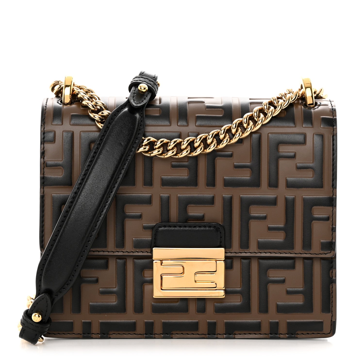 Fendi Vitello Liberty Bi-Color FF 1974 Embossed Small Kan U Shoulder Bag Maya Black 1 of 14