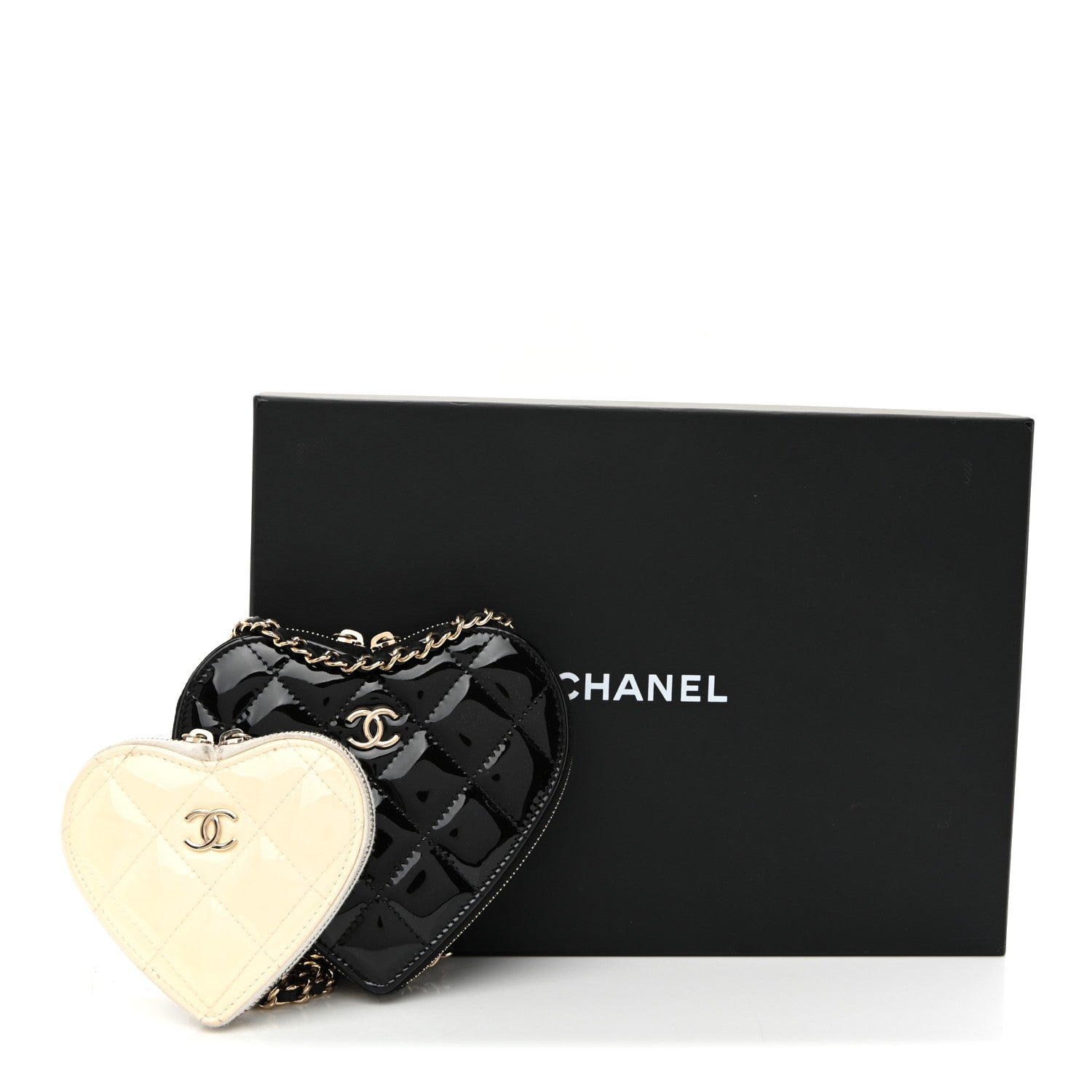 Chanel Patent Calfskin Resin Quilted CC Heart Clutch With Chain Black 15 of 15