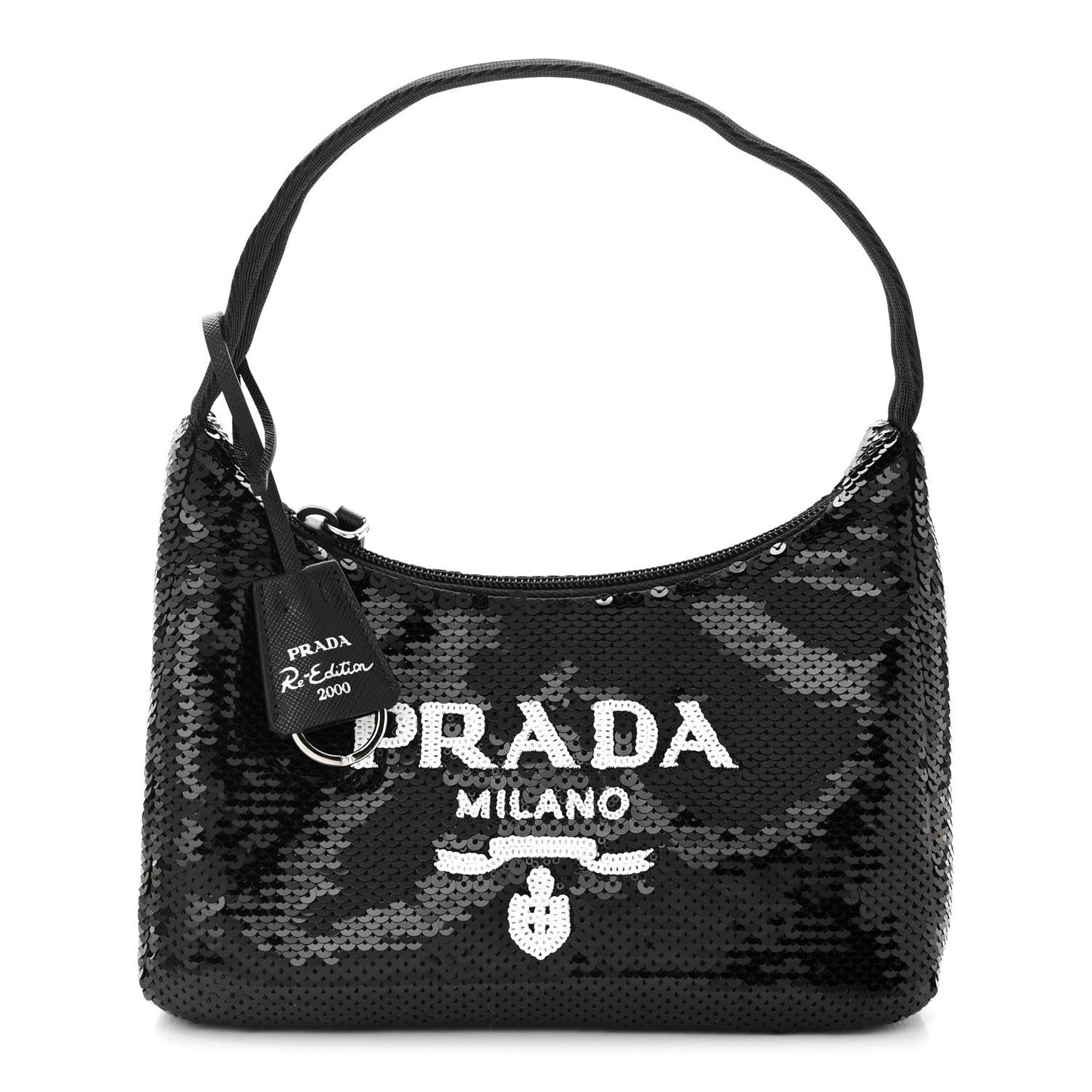 Paillettes Sequin Mini Re-Edition 2000 Bag Black White