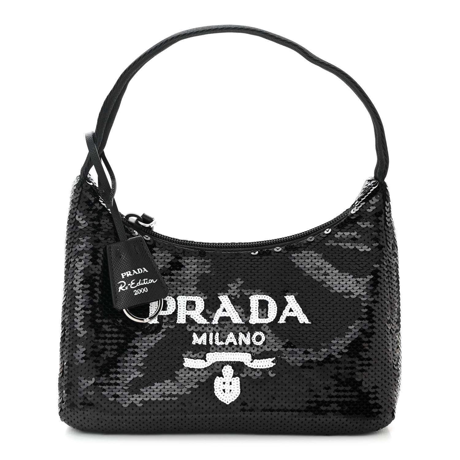 Prada Paillettes Sequin Mini Re-Edition 2000 Bag Black White 1 of 10