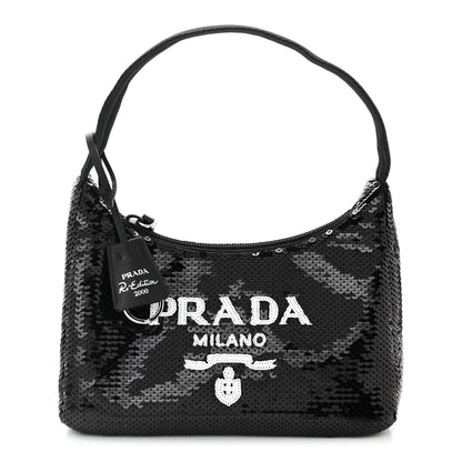 Prada Paillettes Sequin Mini Re-Edition 2000 Bag Black White 1 of 10