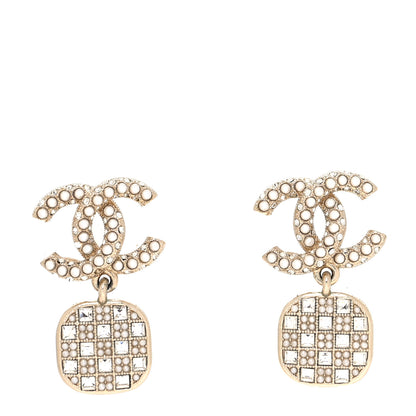 Chanel Pearl Baguette Crystal CC Drop Earrings Gold 1 of 4