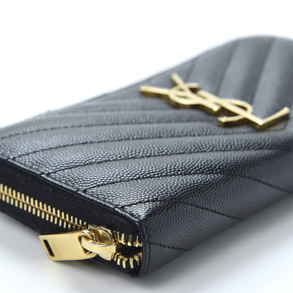 Saint Laurent Grain De Poudre Matelasse Chevron Monogram Zip Around Wallet Black 5 of 8