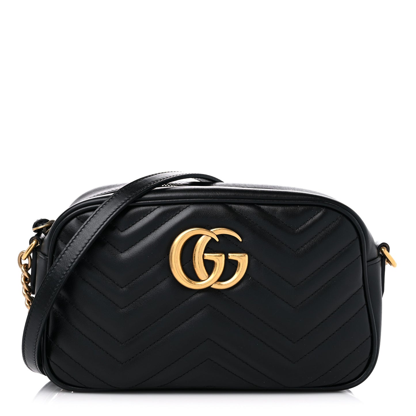 Calfskin Matelasse Small GG Marmont Chain Shoulder Bag Black