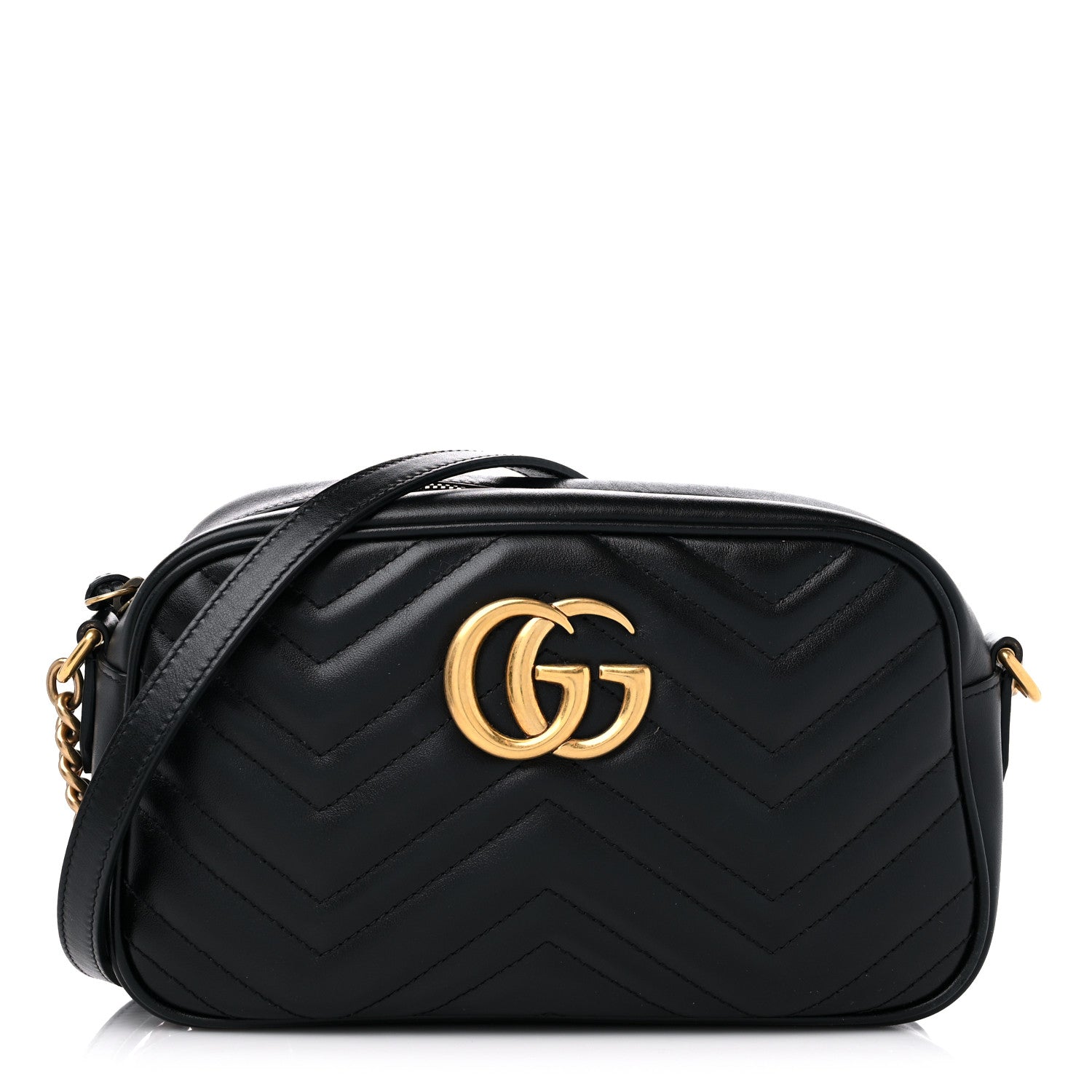 Gucci Calfskin Matelasse Small GG Marmont Chain Shoulder Bag Black 1 of 13