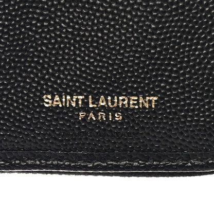 Saint Laurent Grain De Poudre Matelasse Chevron Monogram Compact Zip Around Wallet Black 7 of 11