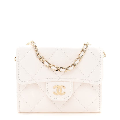 Chanel Caviar Quilted Flap Card Holder On Chain White 1 of 12
