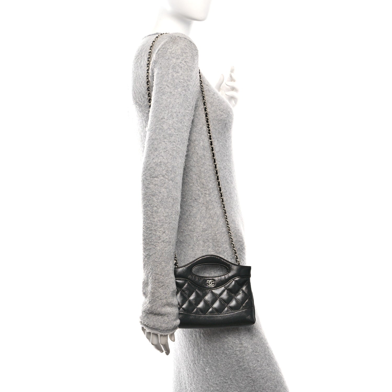 Chanel Shiny Crumpled Calfskin Quilted Nano 31 Shopping Bag Black 2 of 12