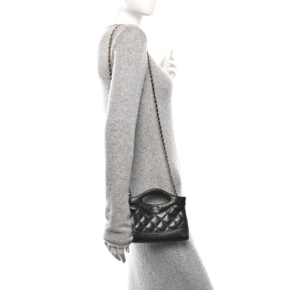 Chanel Shiny Crumpled Calfskin Quilted Nano 31 Shopping Bag Black 2 of 12