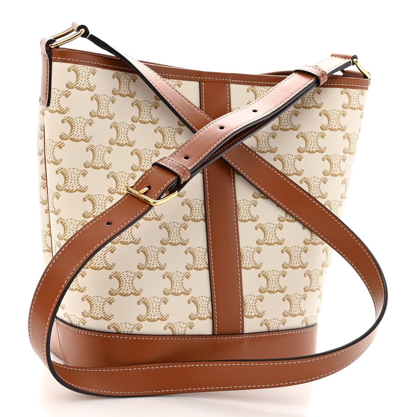 Triomphe Canvas Calfskin Small Bucket Bag White