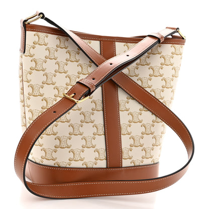 Celine Triomphe Canvas Calfskin Small Bucket Bag White 3 of 10