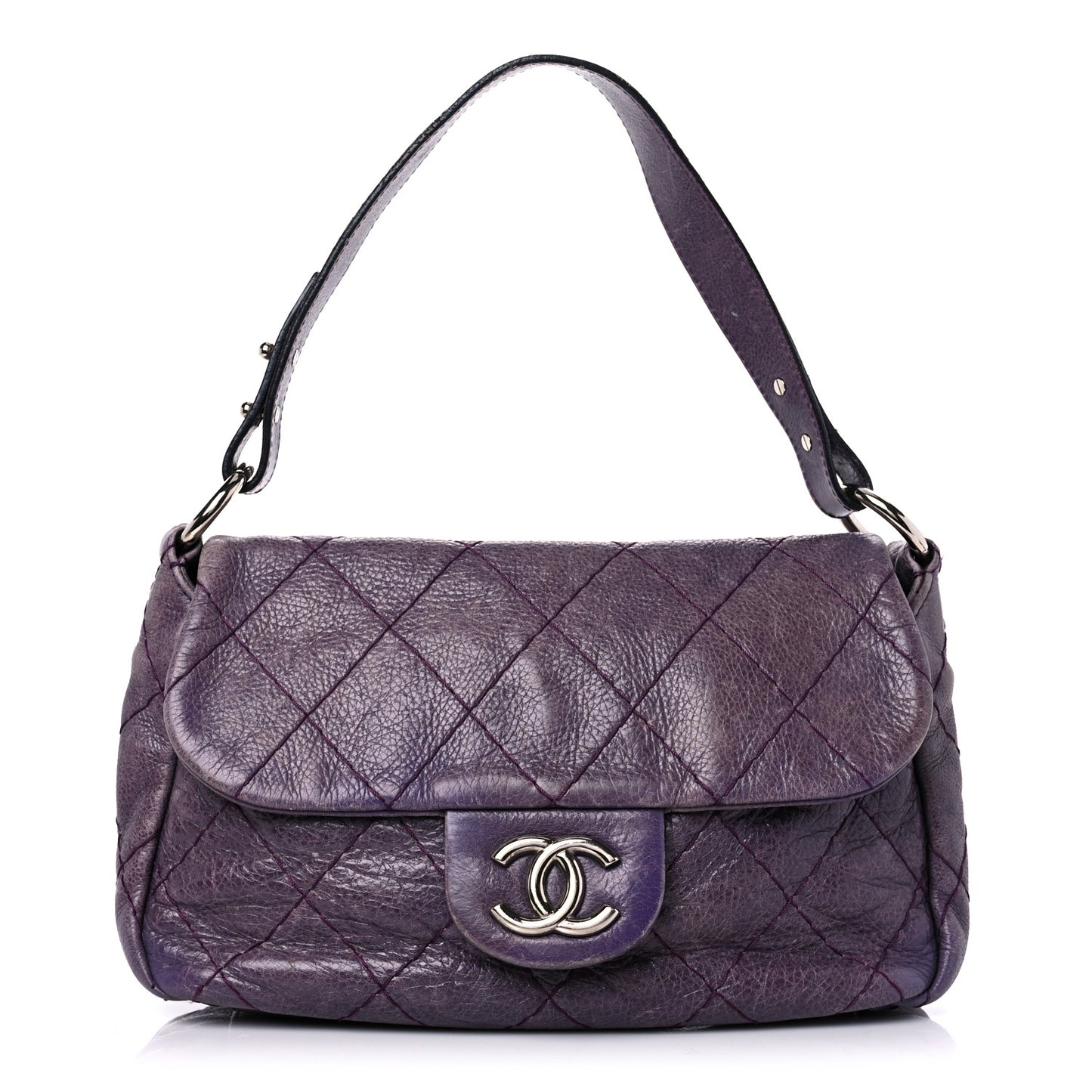 Glazed Calfskin Stitched On The Road Flap Purple