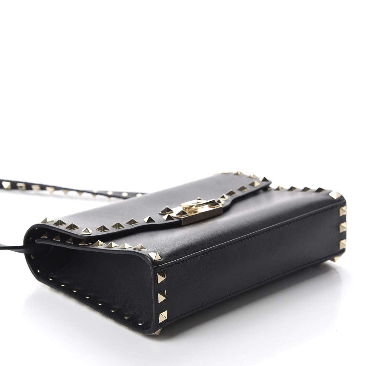 Vitello Medium Rockstud Flip Lock Crossbody Bag Black