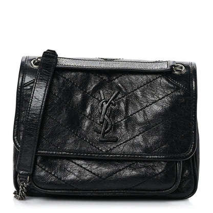 Saint Laurent Crinkled Lambskin Matelasse Monogram Baby Niki Chain Satchel Black 1 of 9