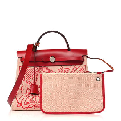 Hermes Vache Hunter Toile Pegase Pop Herbag Zip Retourne 31 PM Rouge Piment 1 of 14