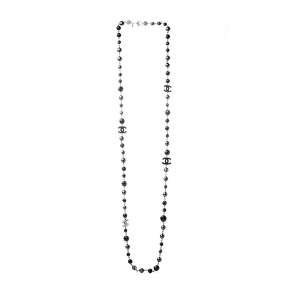Chanel Pearl Beaded CC Long Necklace Silver Black 2 of 5