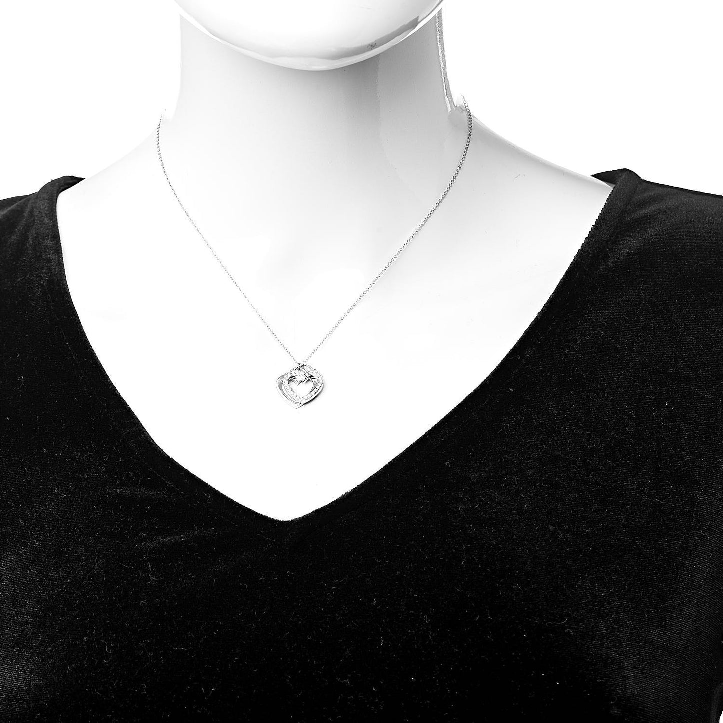 18K White Gold Diamond Double Heart Pendant Necklace