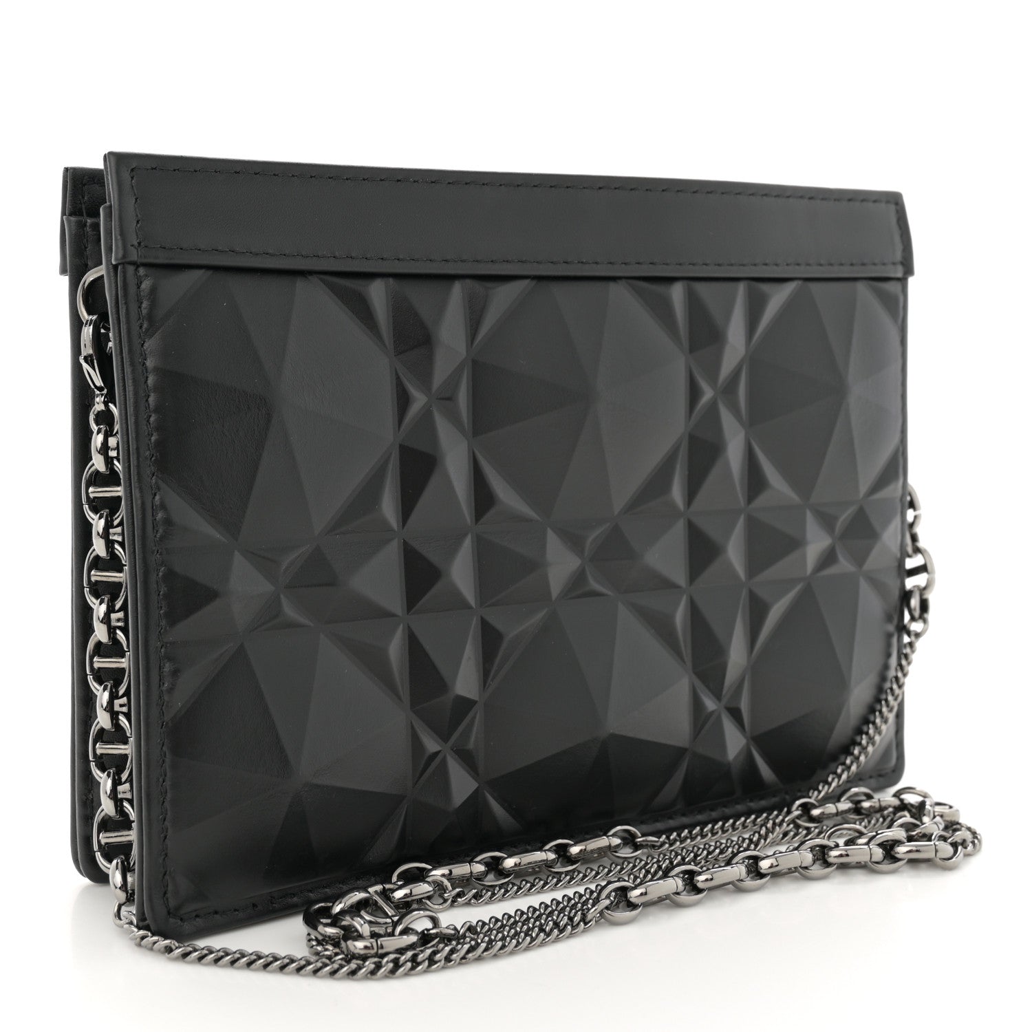 Christian Dior Calfskin Macrocannage Diamond Caro Zipped Pouch With Chain Black 3 of 14