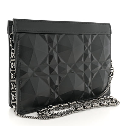 Christian Dior Calfskin Macrocannage Diamond Caro Zipped Pouch With Chain Black 3 of 14