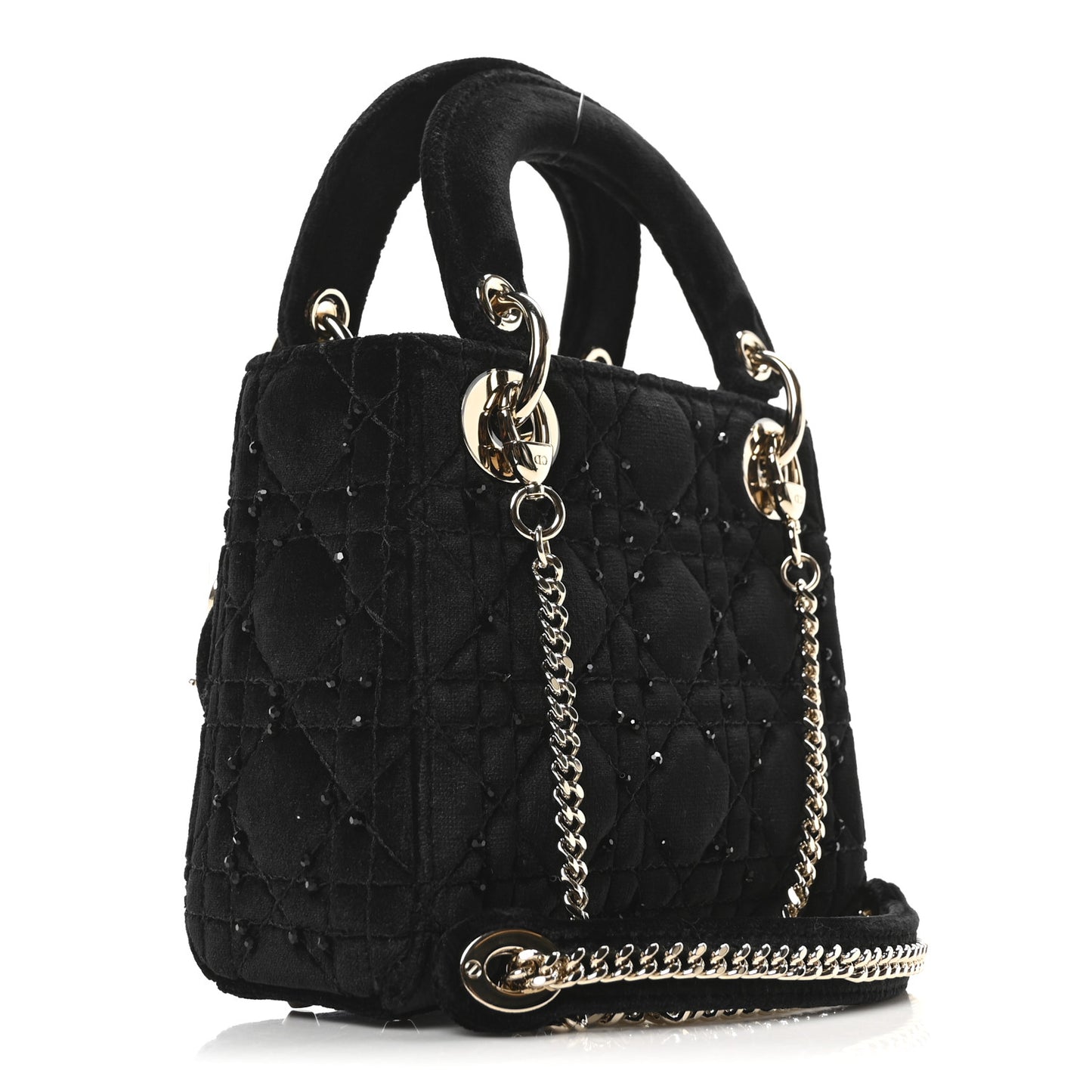 Velvet Beaded Mini Lady Dior Black
