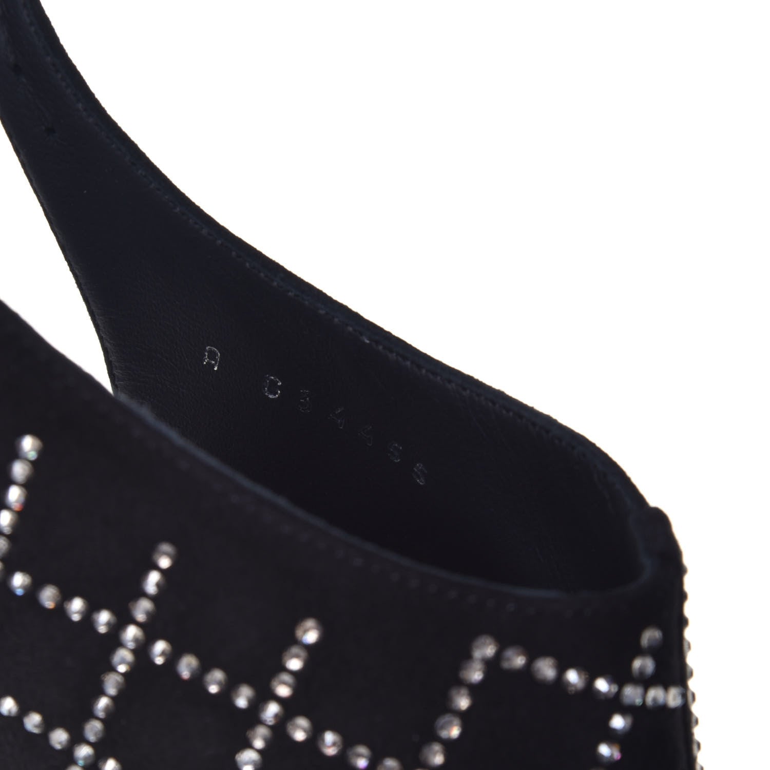 Chanel Kid Suede Strass Slingback Pumps 39 Black Silver 8 of 9