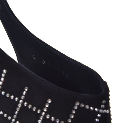 Chanel Kid Suede Strass Slingback Pumps 39 Black Silver 8 of 9