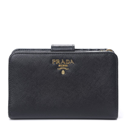 Prada Saffiano Metal Compact Wallet Black 1 of 9