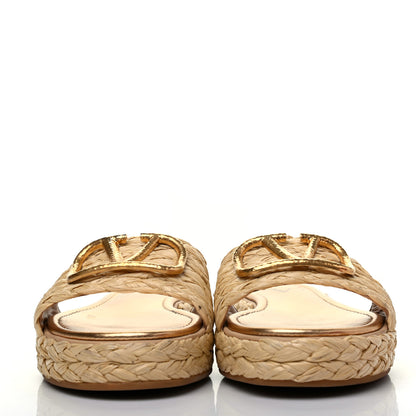 Valentino Garavani Raffia Vlogo Espadrille 5mm Flat Slide Sandals 38 Natural 2 of 15