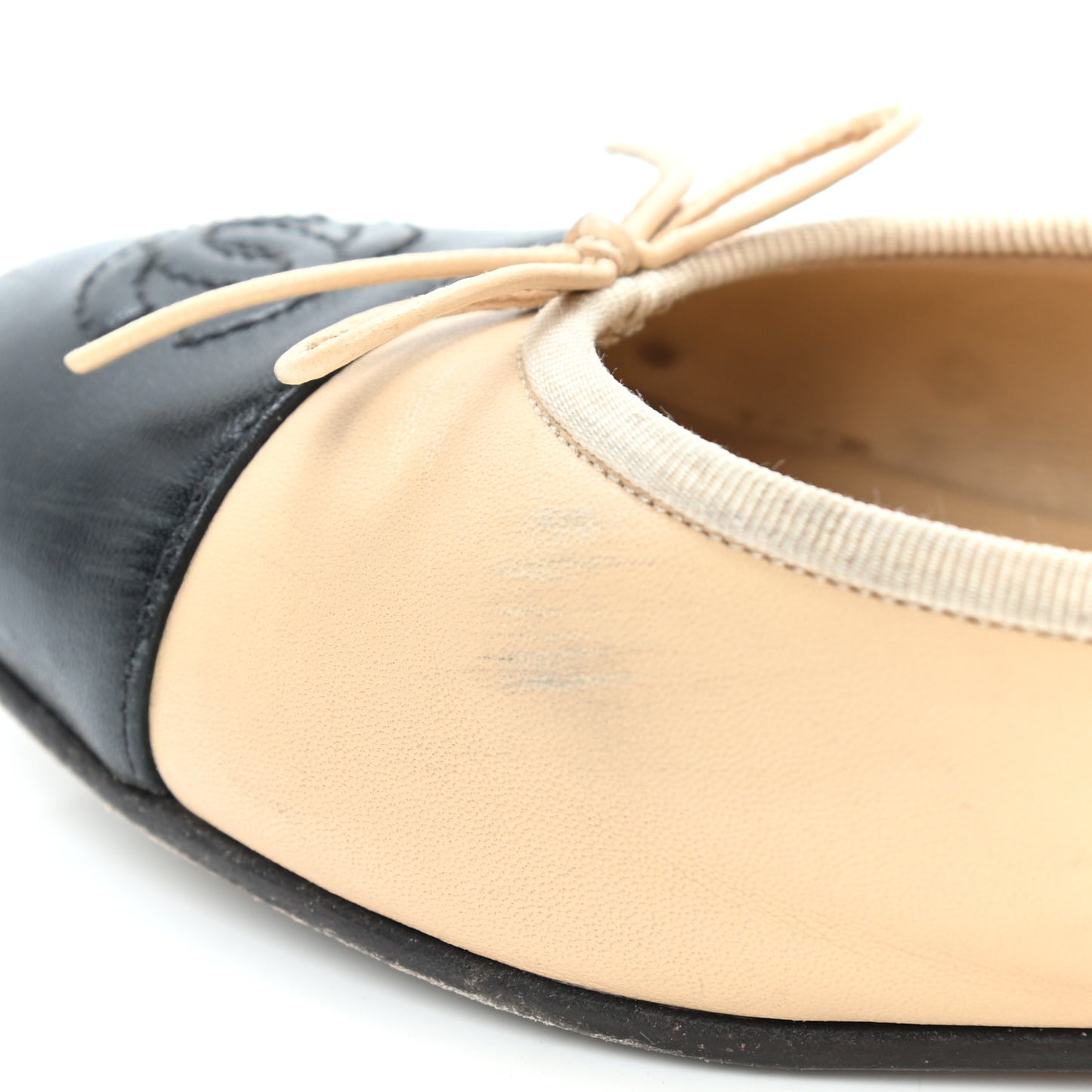 Lambskin Cap Toe Ballerina Flats 38 Beige Black
