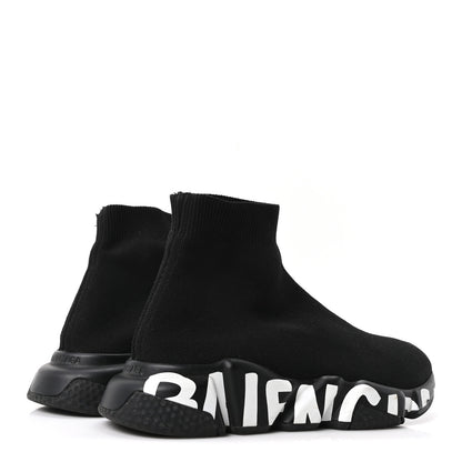 Balenciaga Neoprene Knit Womens Speed Graffiti Sneakers 38 Black White 5 of 8