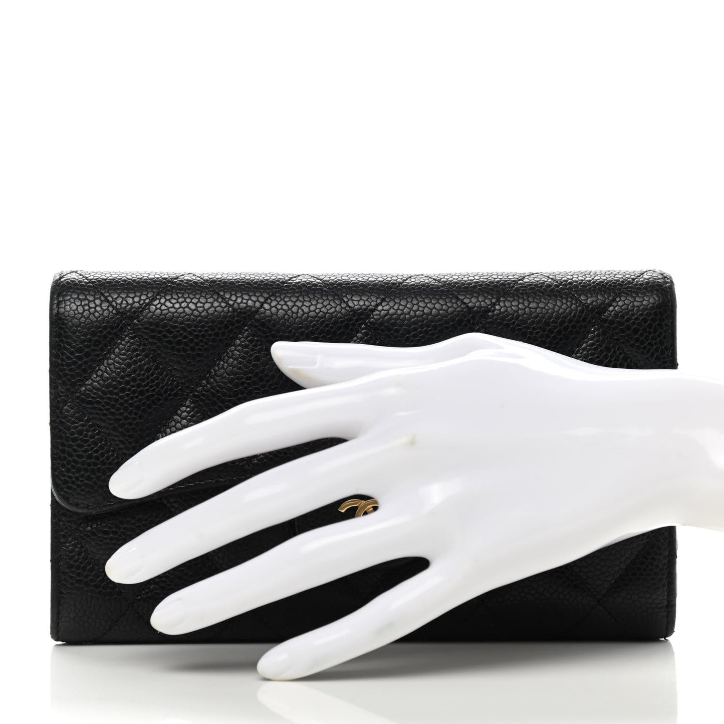 Caviar Quilted Large Gusset Flap Wallet Black