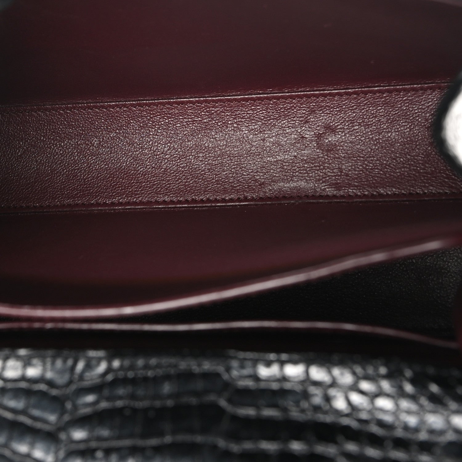 Saint Laurent Calfskin Crocodile Embossed Medium Classic Monogram Cassandra Top Handle Black Rouge Legion 5 of 9