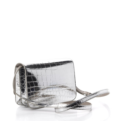 Burberry Metallic Patent Crocodile Embossed Small TB Shoulder Bag Silver 3 of 9