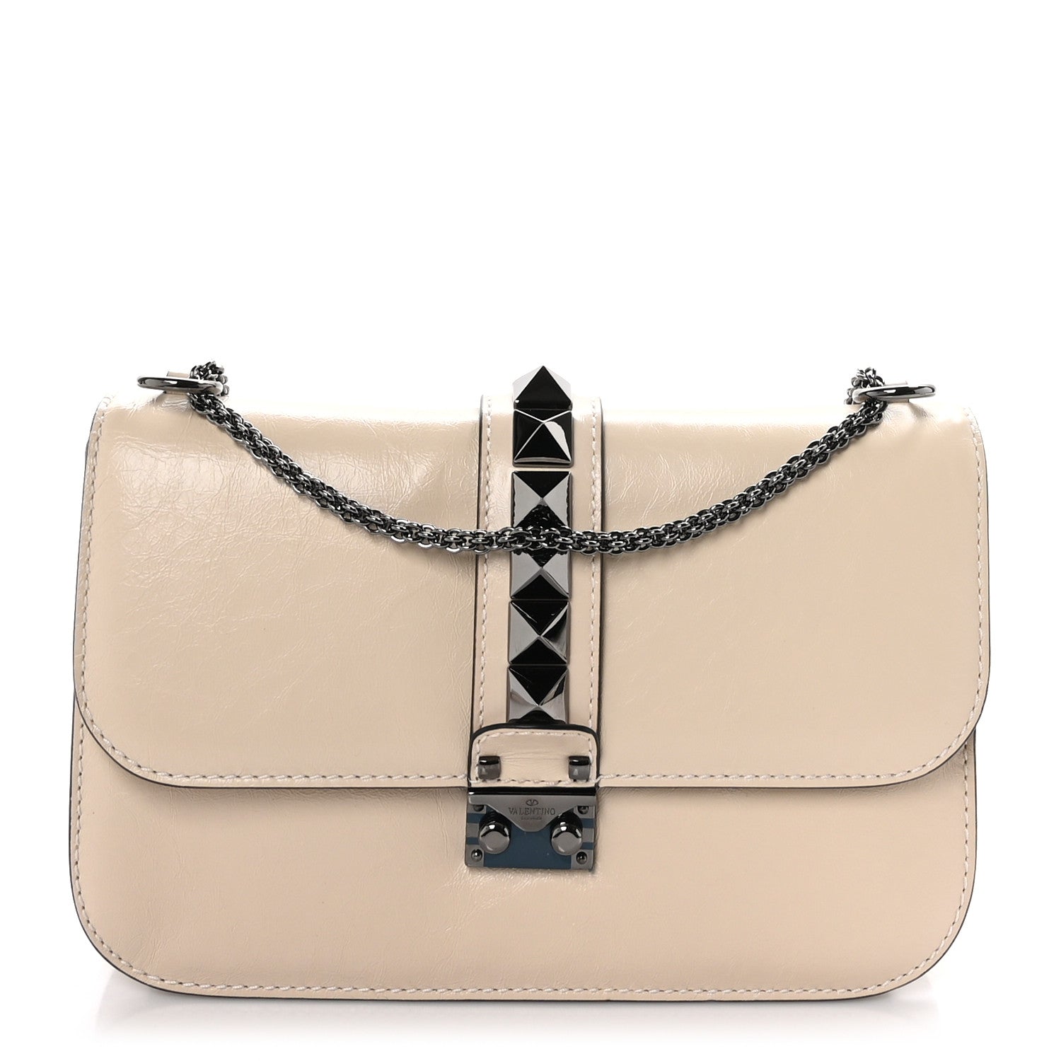 Valentino Garavani Craquele Calfskin Medium Glam Lock Rockstud Flap Light Ivory 1 of 8