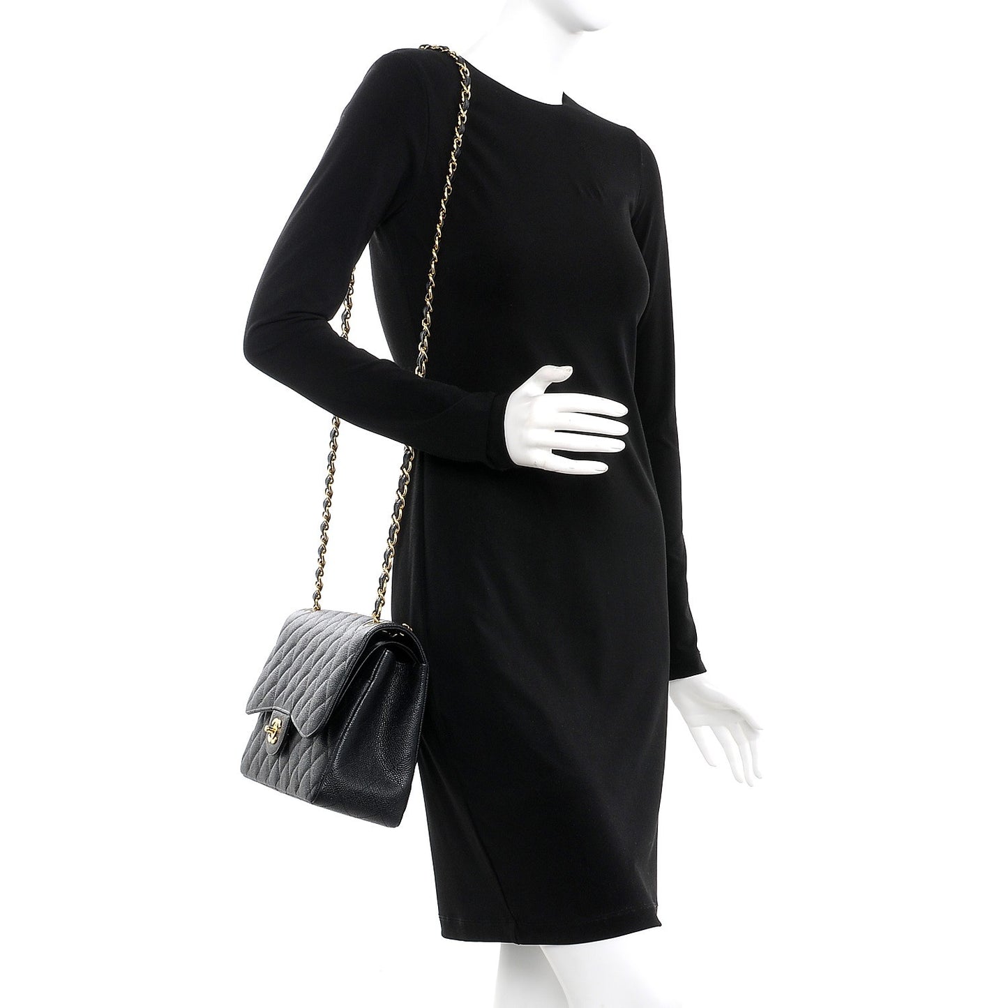 Caviar Quilted Jumbo Double Flap Black