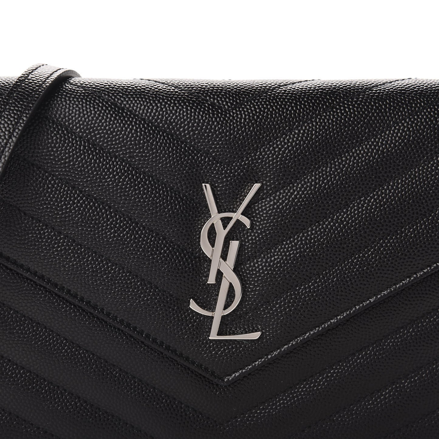 Grain De Poudre Matelasse Chevron Monogram Envelope Chain Wallet Black