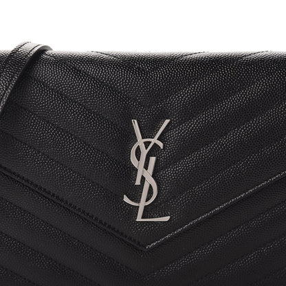 Saint Laurent Grain De Poudre Matelasse Chevron Monogram Envelope Chain Wallet Black 10 of 10
